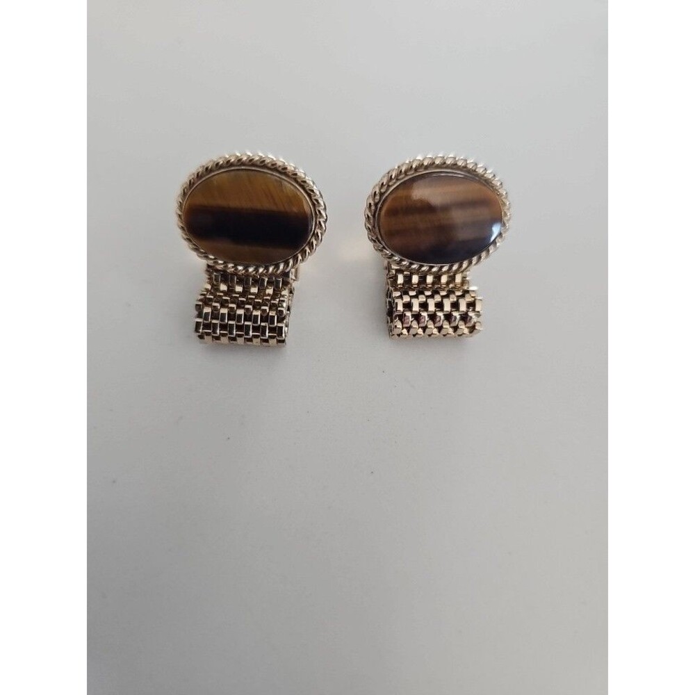 Swank Men's Vintage Tiger eye mesh gold tone cufflinks